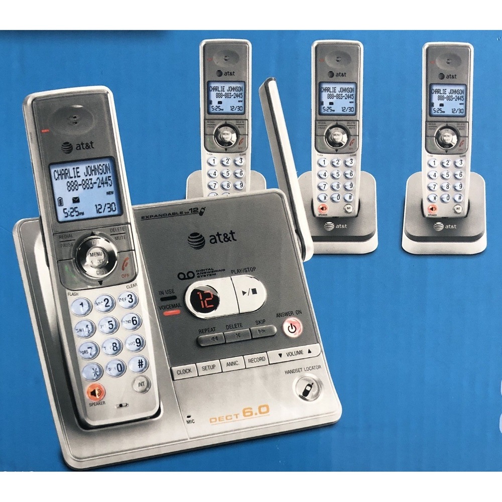 AT&T Cordless Phone Answering System Silver 4 Phones SL82418 Dect 6.0 New